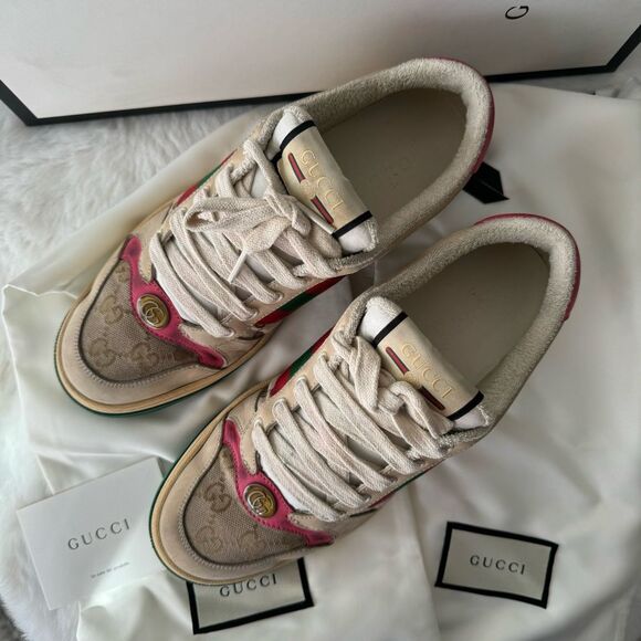 Gucci Pink Dirty Screener GG Leather Sneakers - Picture 3 of 14